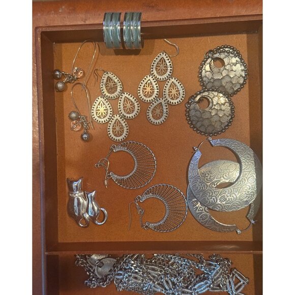 Vntg Boho Silver Tone Jewelry Lot Earrings Necklaces Bracelets Rings READ - Picture 2 of 7